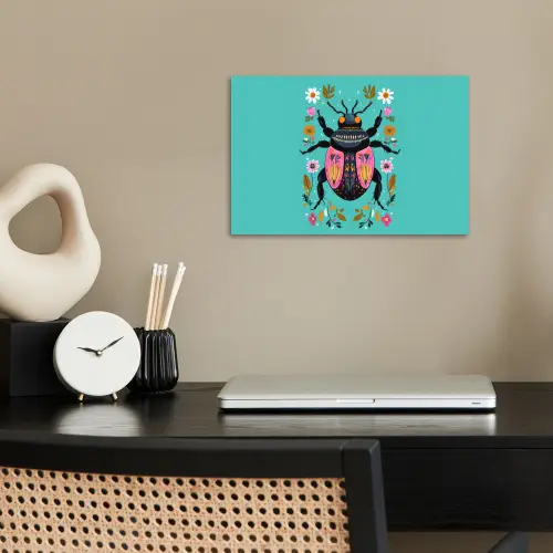 Kever - Bloemmotieven - Turquoise - Bladeren poster papier klein -sfeer1