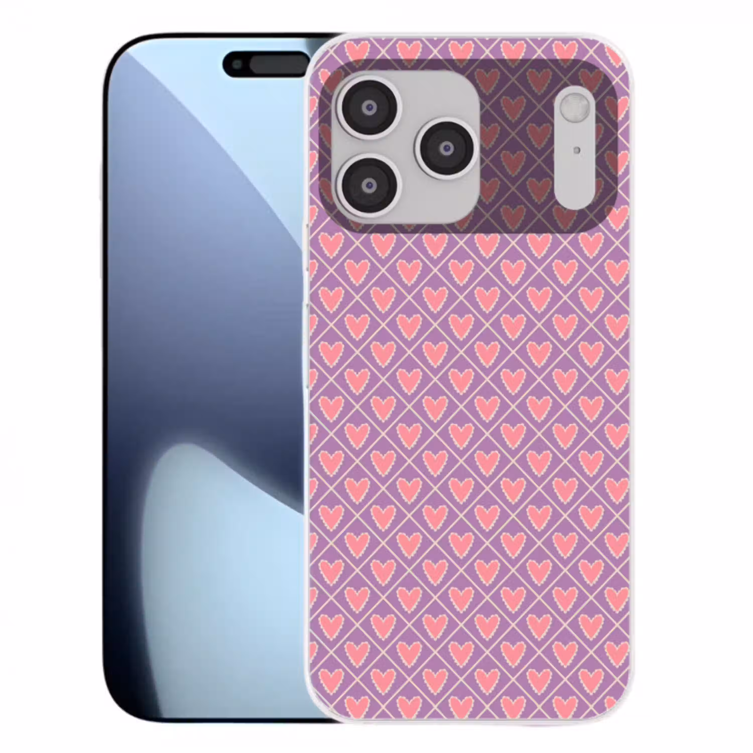 Ruit - Patroon - Paars - Hartjes Telefoonhoesje iPhone 17 Pro Max klein 879 -3d