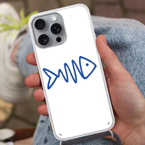 Vis - Minimalistisch - Blauw - Lijn Hoesje iPhone 16 Pro Max met koord klein -sfeer3