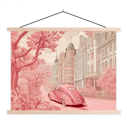 City - Car - Pink textielposter latten blank klein -3d