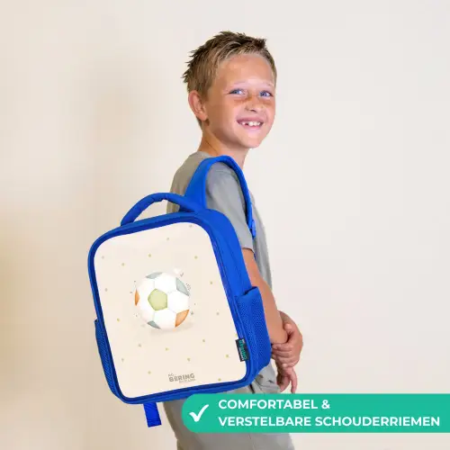 Voetbal in beige pastel kleuren Kinderrugzak - Blauw middel -sfeer3_NL