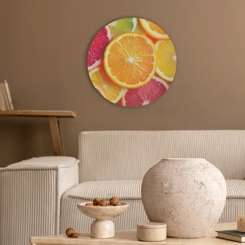 Fruit - Kleurrijk - Close up Akoestische PET Vilt - Rond klein -sfeer1