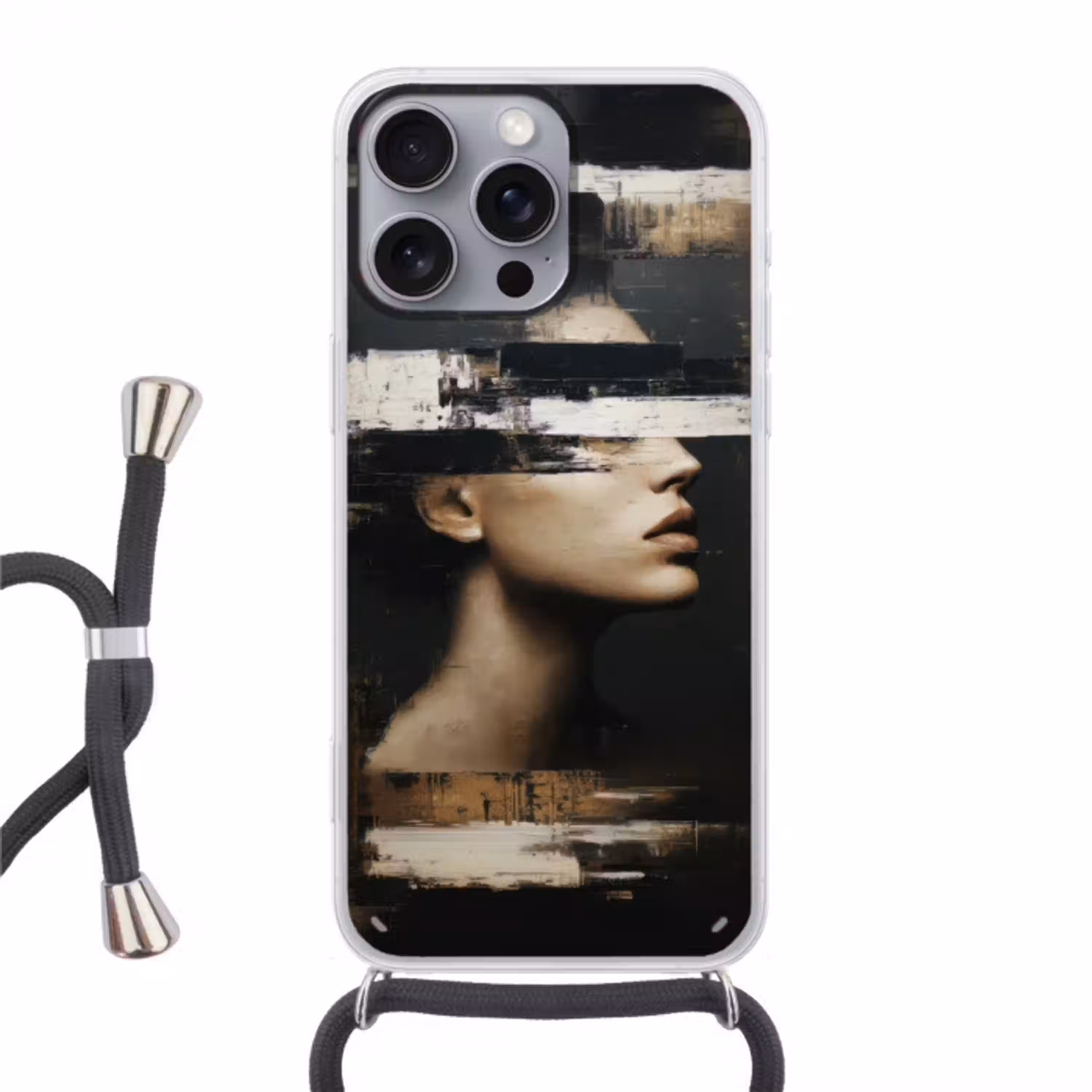Gezicht - Vrouw - Zwart - Abstract Hoesje iPhone 16 Pro Max met koord klein -3d