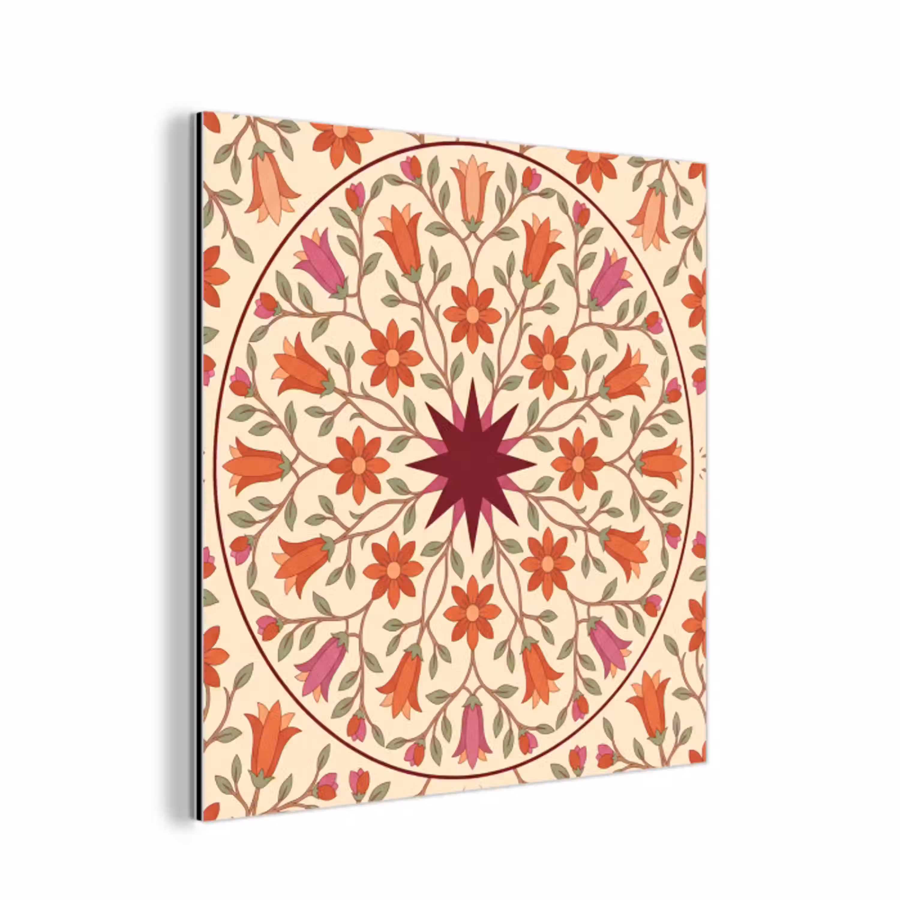 Bloemen - Mandala - Decoratief - Rood aluminium wit klein -3d