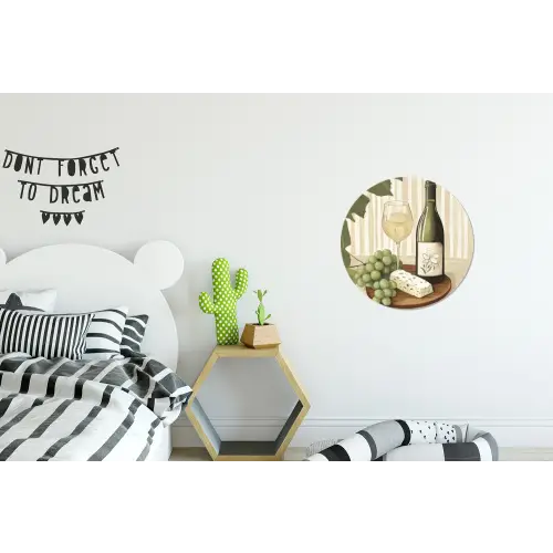 Wijn - Druiven - Kaas - Bladeren Wandcirkel aluminium klein -kinderkamer