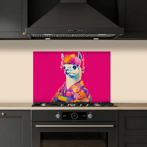 Lama - Kimono - Bloemenkrans - Felroze keuken achterwand spatscherm klein -sfeer1