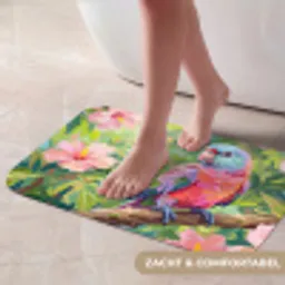 Papagaai - Hibiscusbloemen - Kleurrijk Badmat klein -USP_ZachtNL