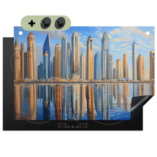 Skyline - Wolkenkrabbers - Water - Blauw Inductie beschemer met haakjes klein -3d