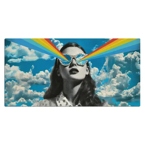Vrouw - Bril - Regenboog - Wolken Muismat XXL klein -3d_leeg