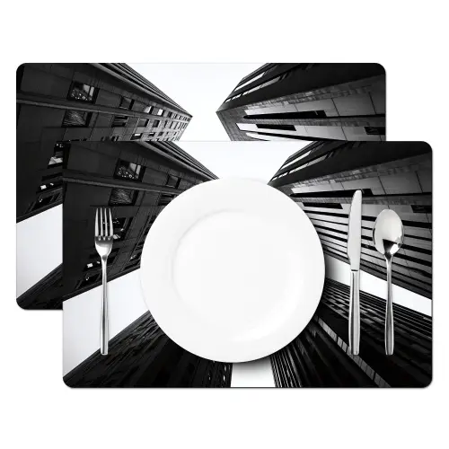 Gebouwen - Lucht - Zwart Placemat vinyl groot -zzsfeer2_Kitchenyeah-website
