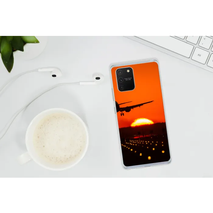 Zonsondergang - Vliegtuig - Oranje - Zon Telefoonhoesje Samsung Galaxy S10 Lite klein -oordopS10Lite