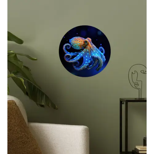 Octopus - Stippen - Blauw - Zee Wandcirkel behangsticker klein -sfeer2