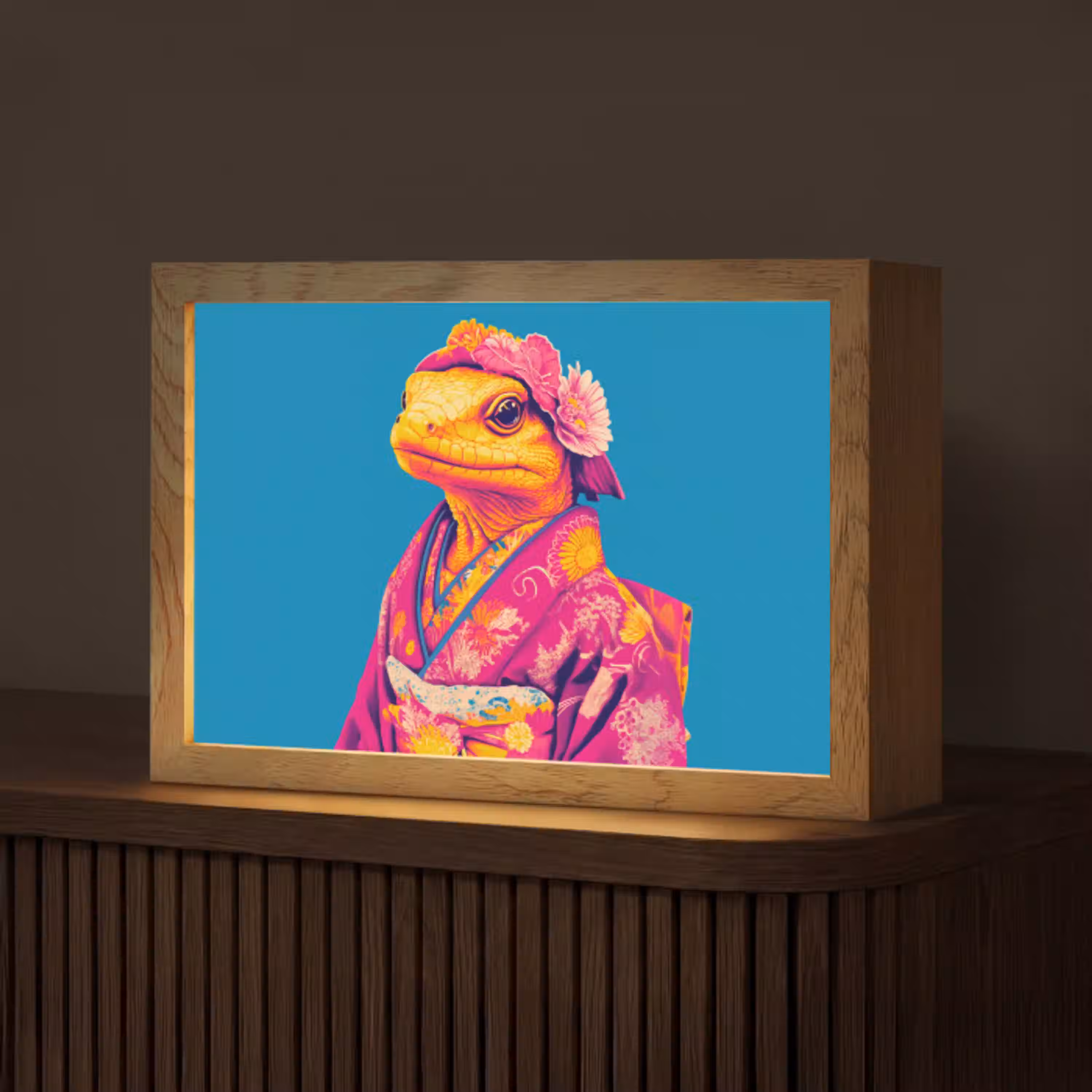 Bloemenkrans - Hagedis - Kimono - Paars Light Box met kabel (Tafellamp) klein -z3d_website
