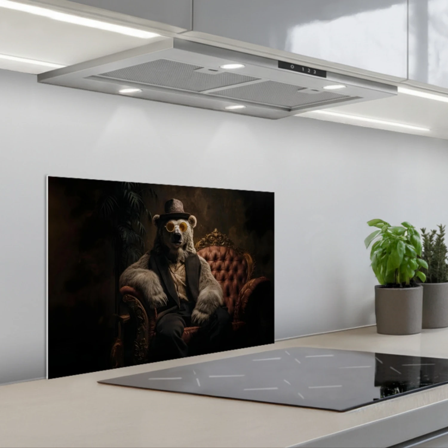 Ijsbeer - Hoed - Bril - Stoel keuken achterwand spatscherm klein -3d_schuin