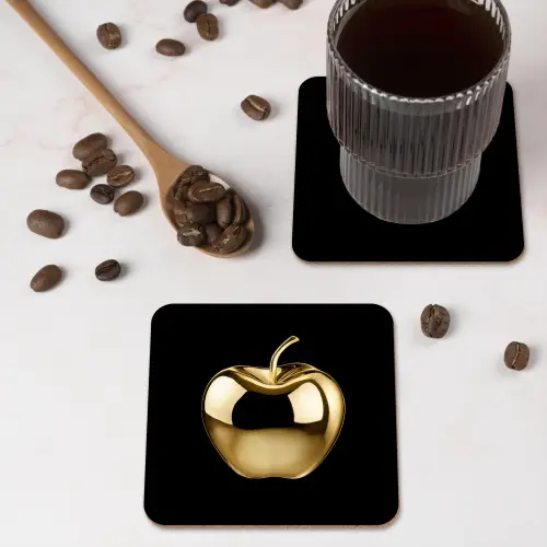 Appel - Goud - Chrome - Zwart onderzetter kurk middel -sfeer2