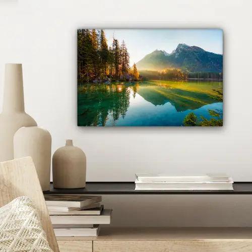 Meer - Bos - Bergen - Natuur - Zon - Landschap canvas 2cm klein -sfeer6
