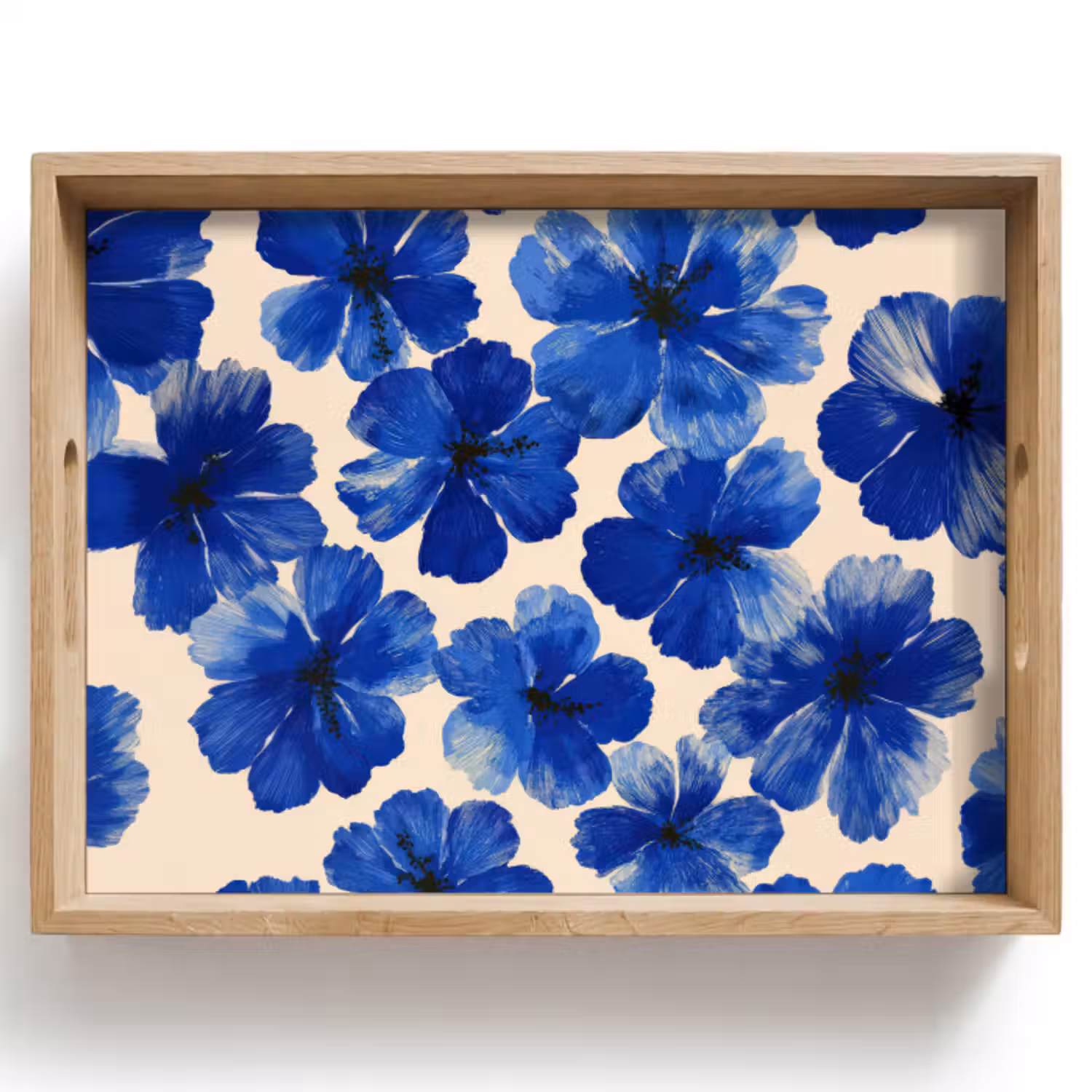 Dienblad - Bloemen - Blauw -Patroon - Wit
