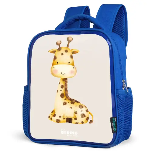 Liggende giraffe illustratie op beige achtergrond Kinderrugzak - Blauw middel -schuin