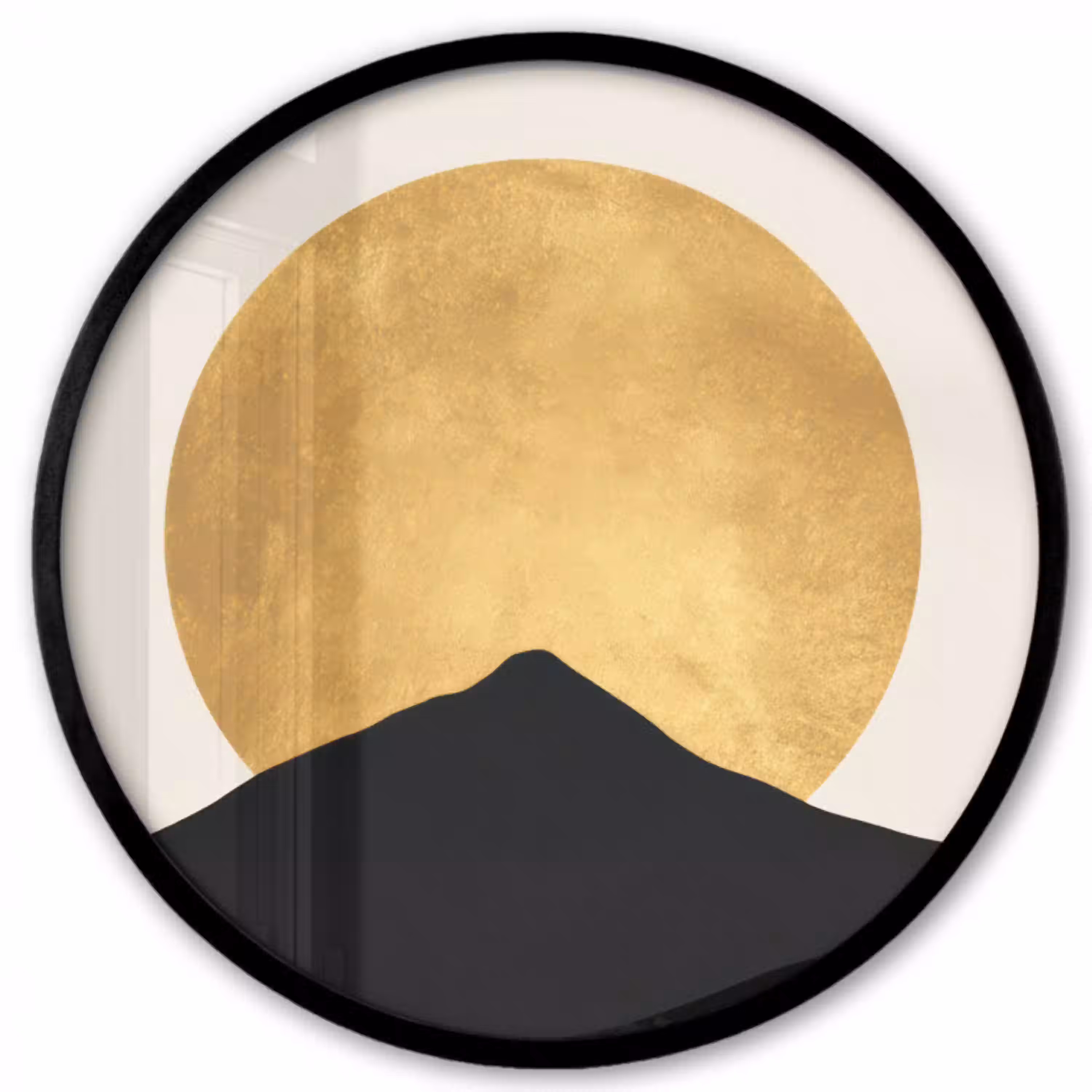 Bergsilhouetten - Gouden cirkel - Beige Fotolijst rond zonder passe partout klein -3d