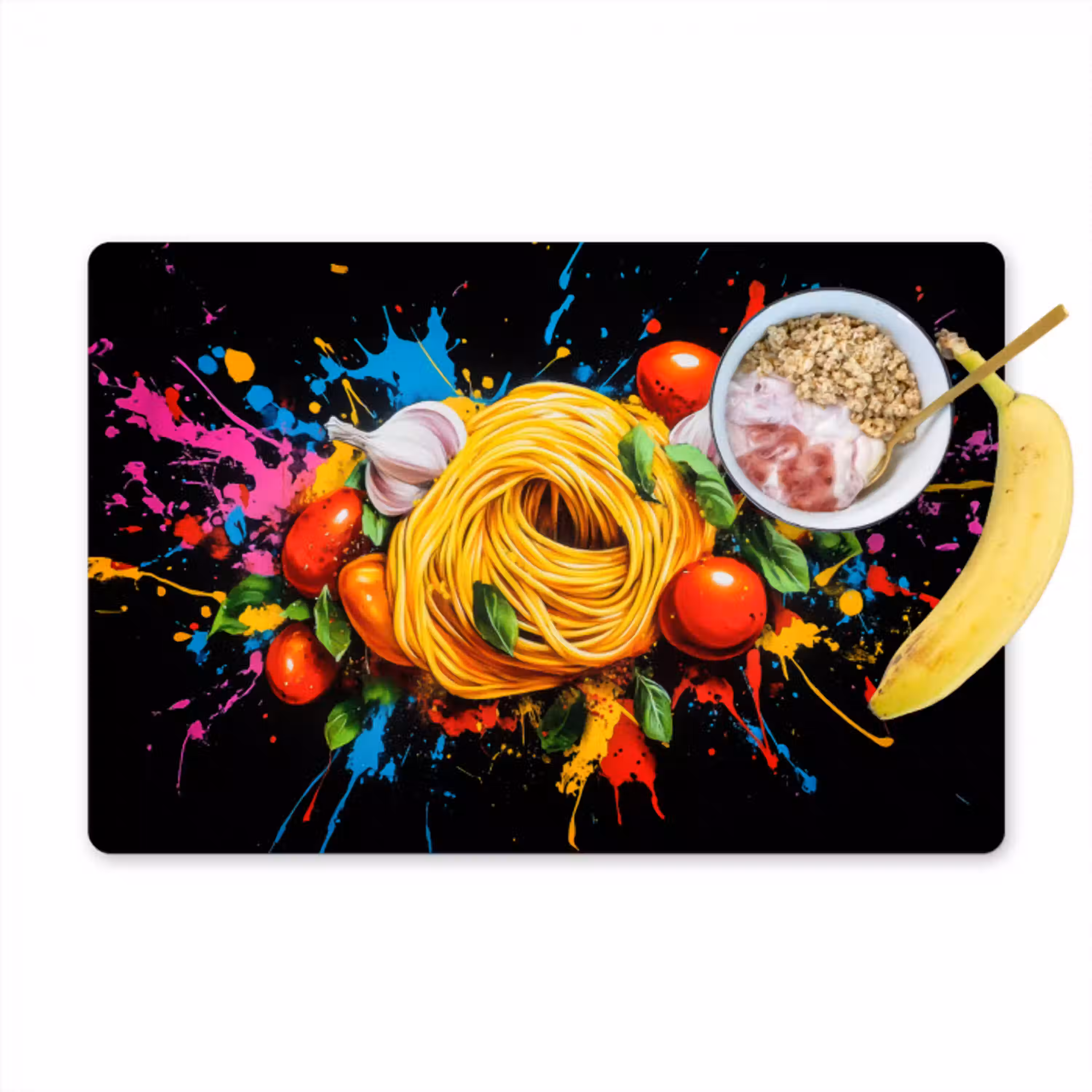 Spaghetti - Graffiti - Verf - Kleurrijk - Eten - Modern Placemat vinyl groot -zzzproduct_Kitchenyeah-website