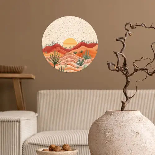 Landschap - Heuvels - Zonsondergang Wandcirkel behangsticker klein -sfeer1