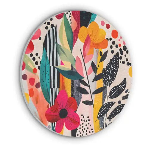 Bloemen - Bladeren - Abstract - Kleurrijk Akoestische PET Vilt - Rond klein -3d