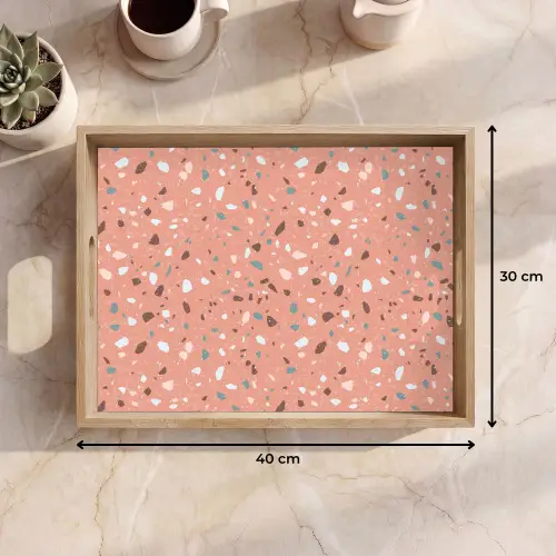 Terrazzo -  Patroon - Kleurrijk - Roze - Blauw Dienblad Rechthoek middel 911 -USP_Formaat
