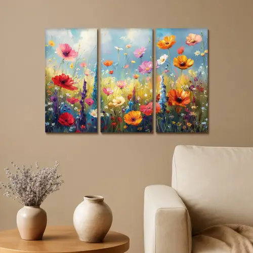 Bloemen - Lente - Kleurrijk - Zomers Canvas - Meerluiken 3 luik klein -sfeer1