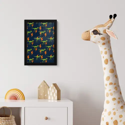 Bliksemschichten - Oranje - Dinosaurussen fotolijst zwart zonder passe partout klein -usfeer4_kinderkamer