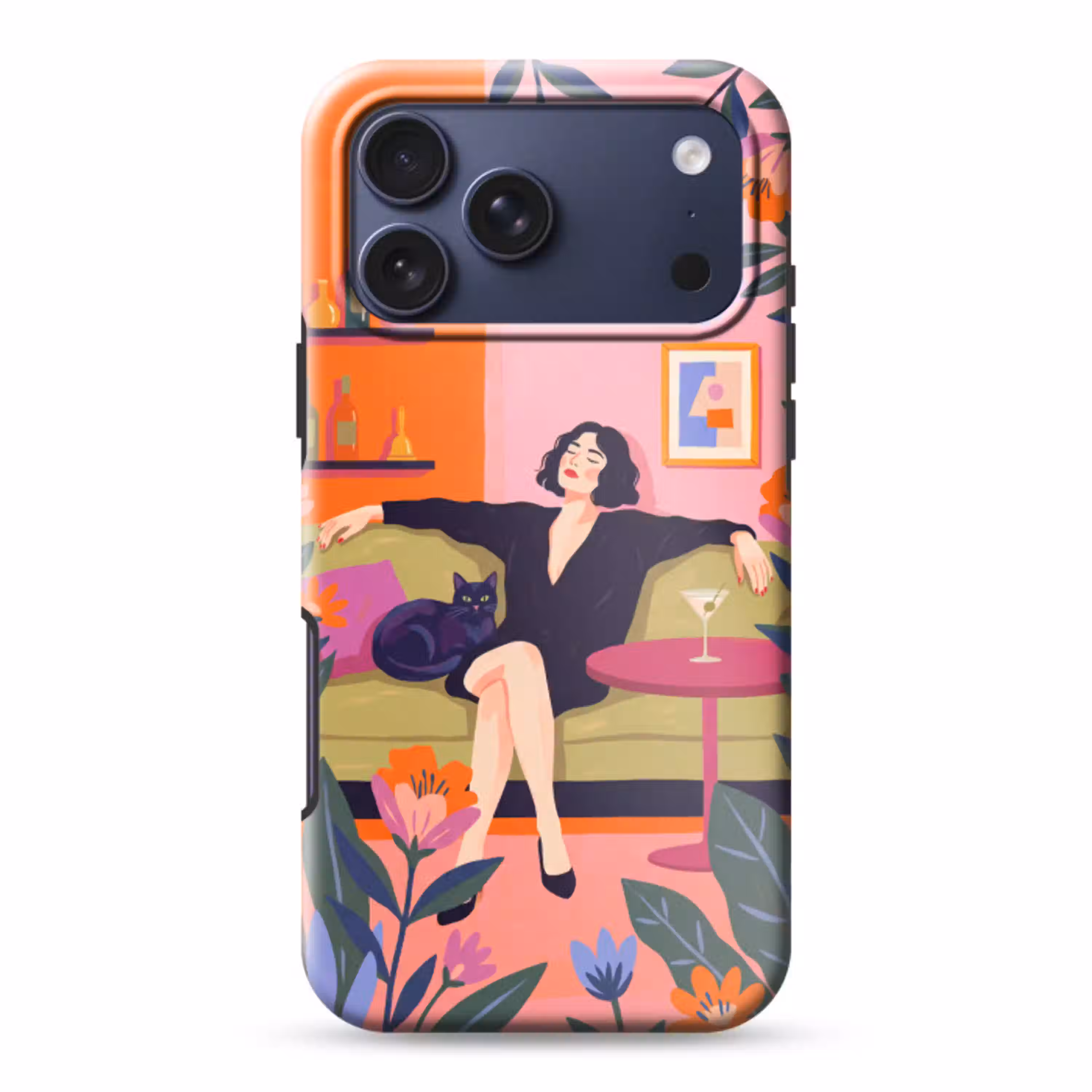 Vrouw - Kat - Interieur - Modern - Kleurrijk Toughcase MagSafe Apple iPhone 17 Pro Max klein -3d