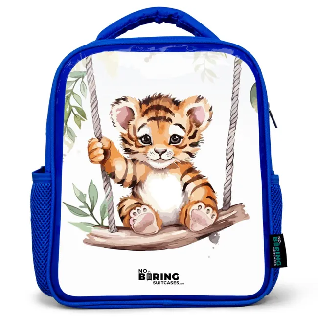 Kids' Backpacks Blue -. Rocking tiger cub watercolor drawing