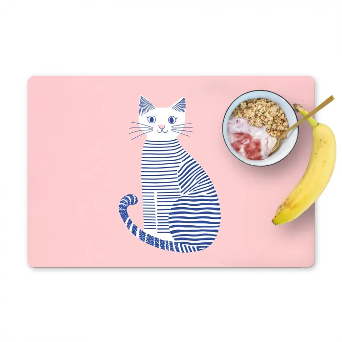 Kat - Illustratie - Minimalistisch - Roze Placemat vinyl groot -zzzproduct_Kitchenyeah-website