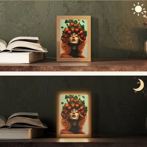Vrouw - Aardbeien - Kroon Light Box met kabel (Tafellamp) klein -sfeer3