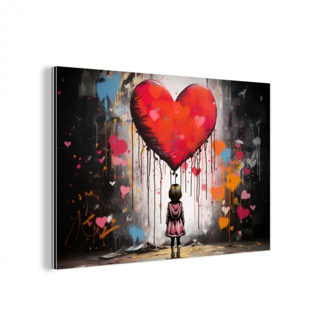 Meisje - Hart - Graffiti - Kunst - Kleuren - Rood aluminium wit klein -3d