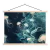 Kwallen - Zee - Wit - Golven textielposter latten blank klein -3d
