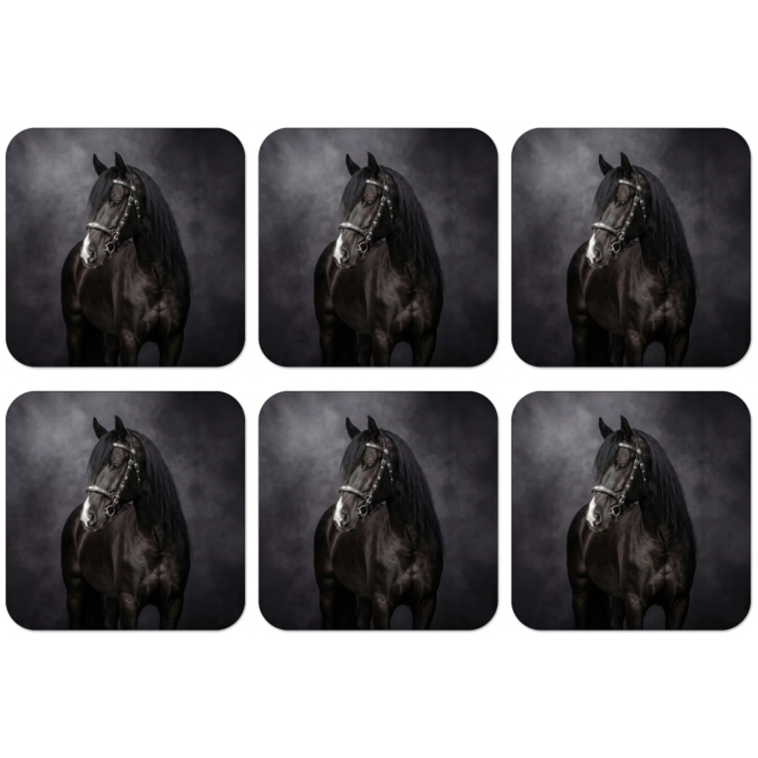 Portret - Paard - Zwart onderzetter kurk middel -zkaufland3dotto