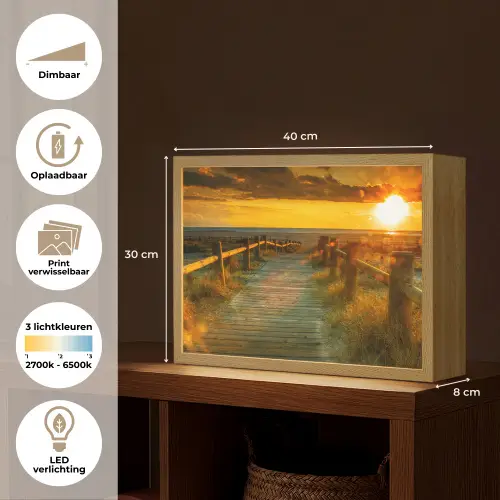 Zon - Strand - Duin - Horizon - Gras - Pad - Oranje Light Box met batterij (Wandlamp) middel -USP_websiteoverzichtNL