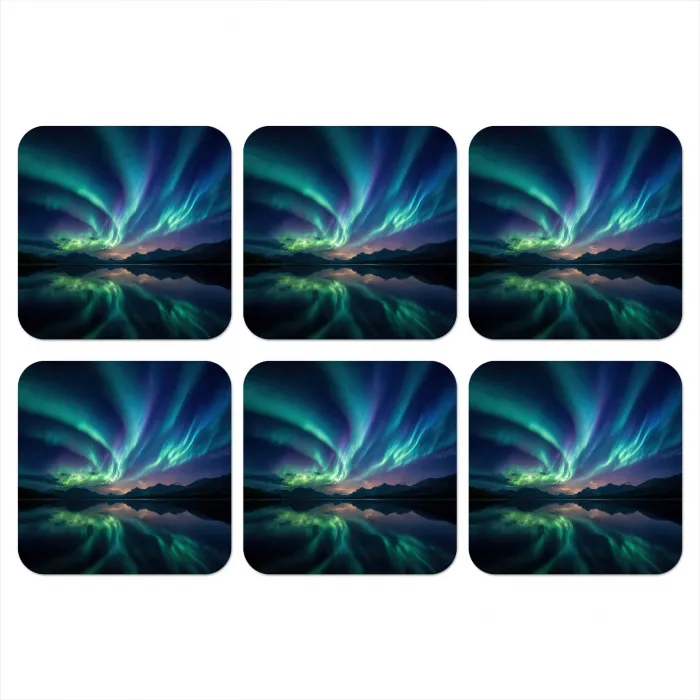 Noorderlicht - Kleurrijk - Bergmeer onderzetter kurk middel -3d