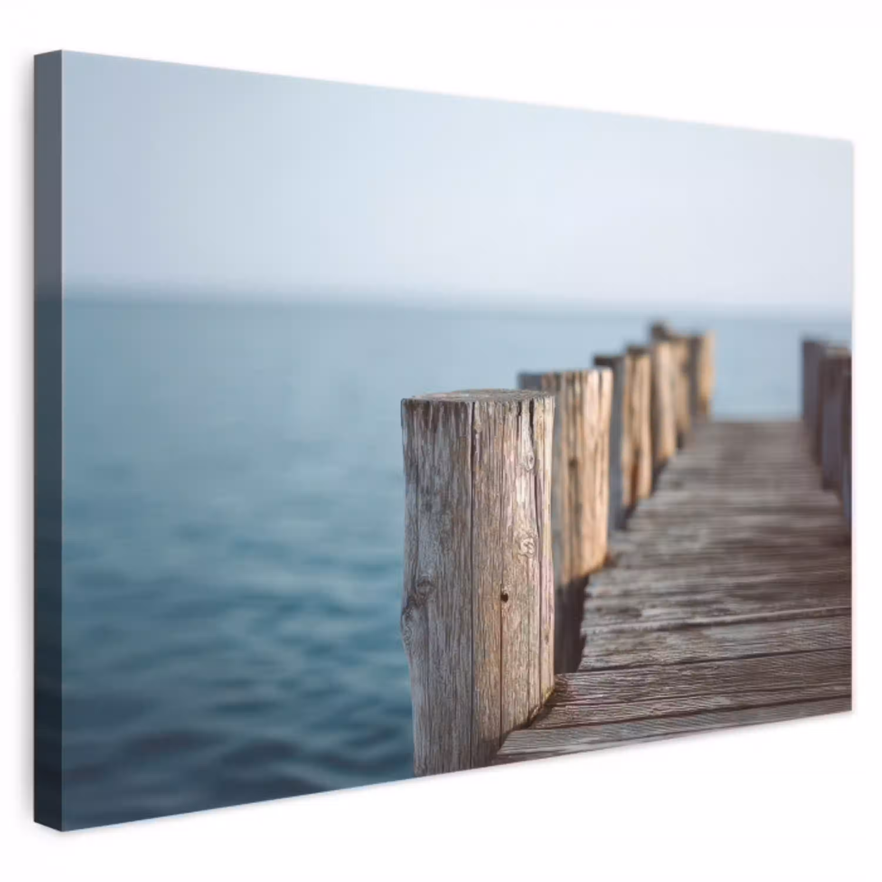 Houten steiger - Helderblauwe lucht canvas 2cm klein -3d