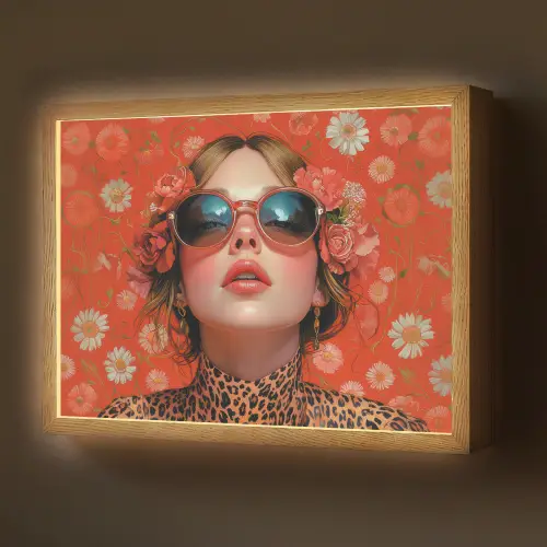 Vrouw - Kleurrijk - Dierenprint - Bloemen Light Box met batterij (Wandlamp) middel -z3d_website