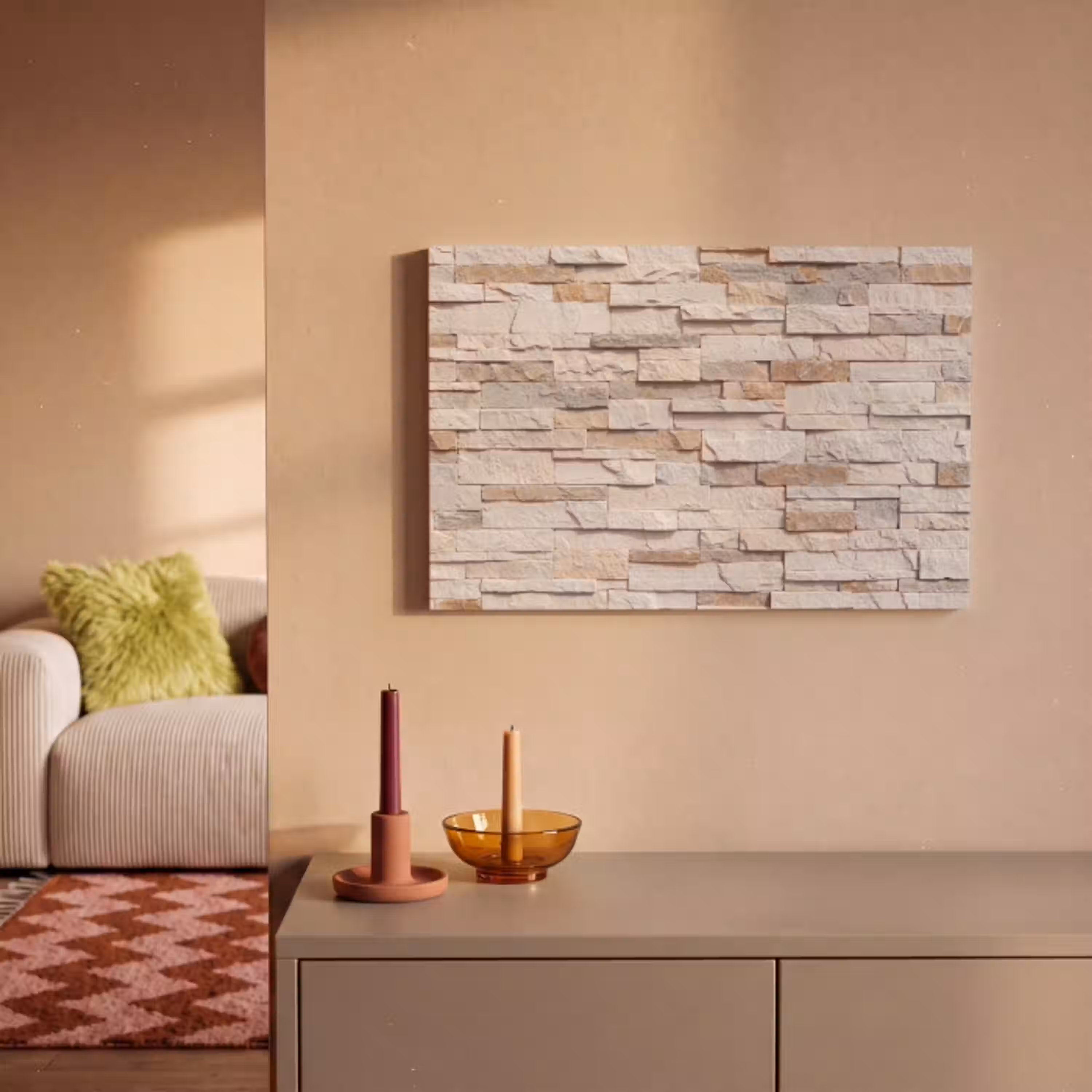 Steen - Muur - Textuur - Rustiek - Beige canvas 2cm klein -sfeer1