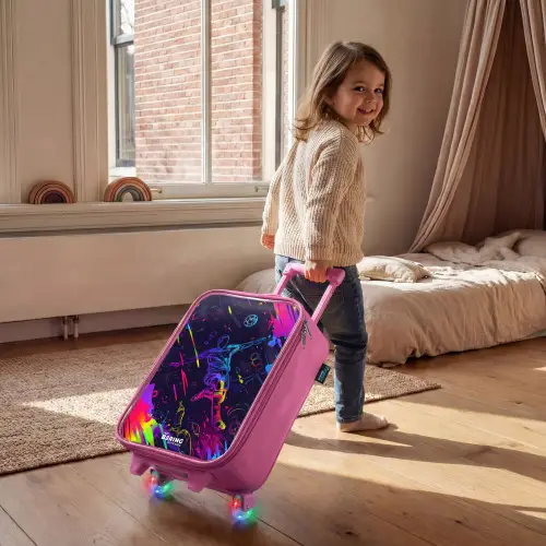 Neon actievolle voetbalspeler Kinderkoffer - Roze klein -sfeer1