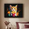 Kat - Eten - Patat - Graffiti - Abstract Textielframe zwart klein -sfeer1