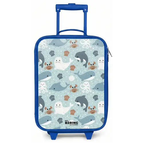 Zeedierenpatroon met dolfijnen, zeehonden en krabben Kinderkoffer - Blauw klein -zz3dotto