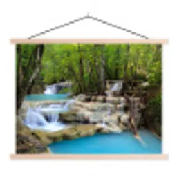 Waterval - Natuur  - Rivier - Bos - Water textielposter latten blank klein -3d