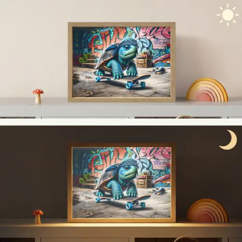 Schildpad - Graffiti - Skateboard - Jongens Light Box met batterij (Wandlamp kind) middel -sfeer3_kind