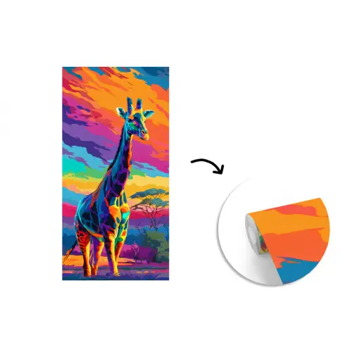 Giraffe - Savanna - Lucht - Gekleurd fotobehang vinyl groot -3d