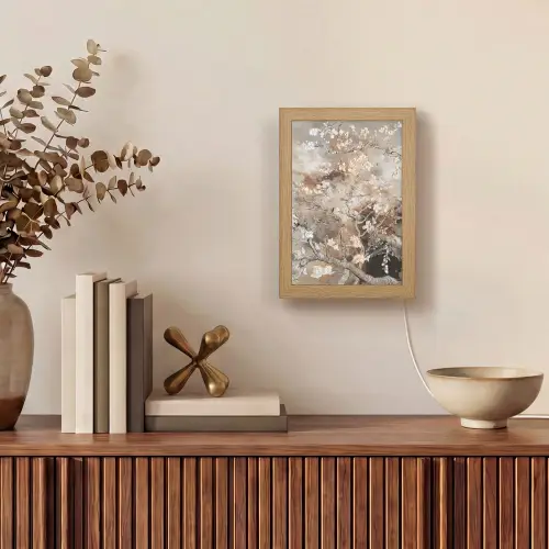 Amandelbloesem - Kunst - Van Gogh - Beige - Abstract Light Box met kabel (Tafellamp) klein -sfeer2