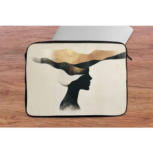 Vrouw - Golven - Zwart laptophoes neopreen klein -tafel