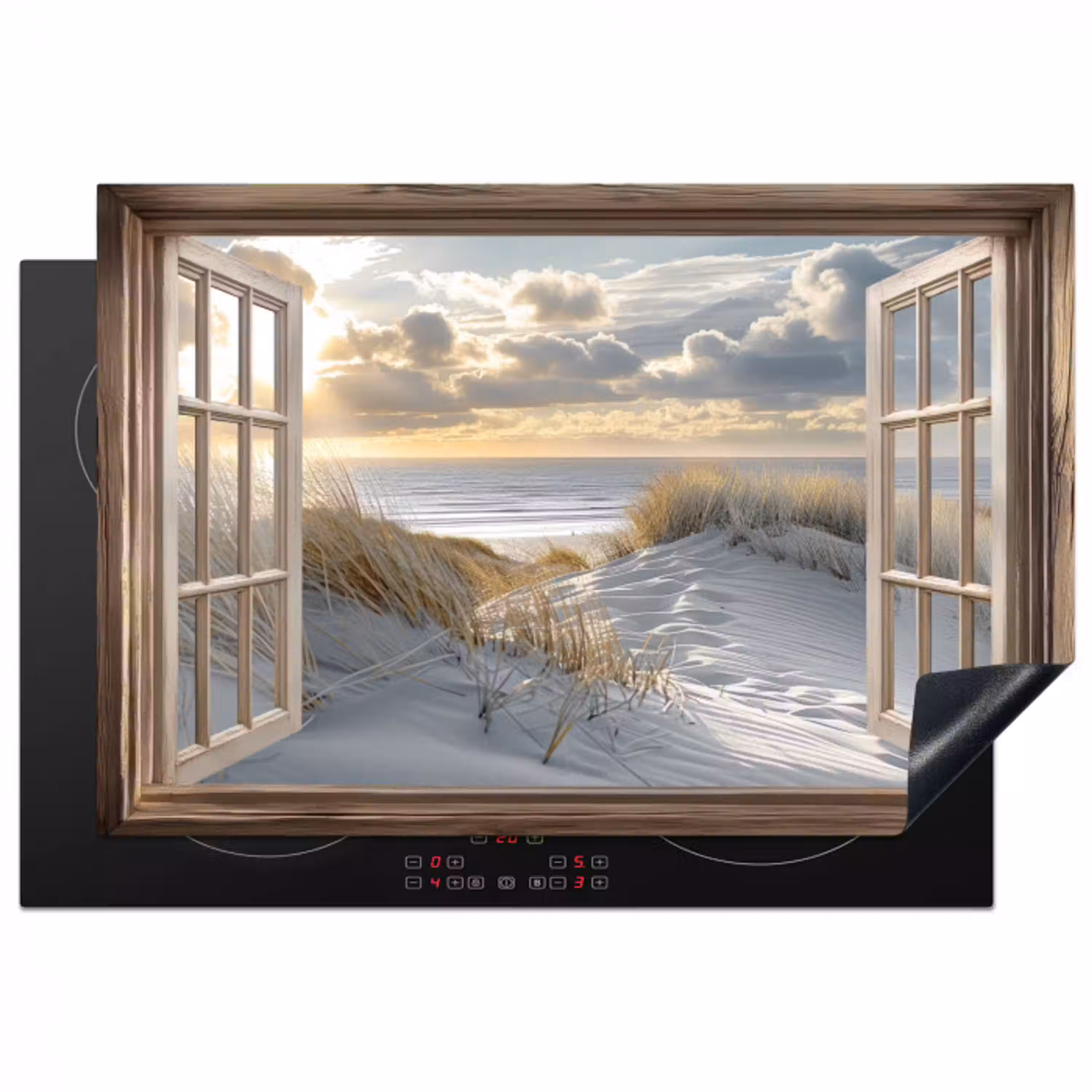 Doorkijk - Strand - Duinen - Zee - Natuur Inductie beschermer vinyl 3mm klein -3d